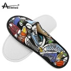 Шлепанцы унисекс льняные для мужчин и женщин, одноразовые тапочки для гостиниц, путешествий, спа, домашних гостей, Симпатичные Нескользящие сланцы с принтом