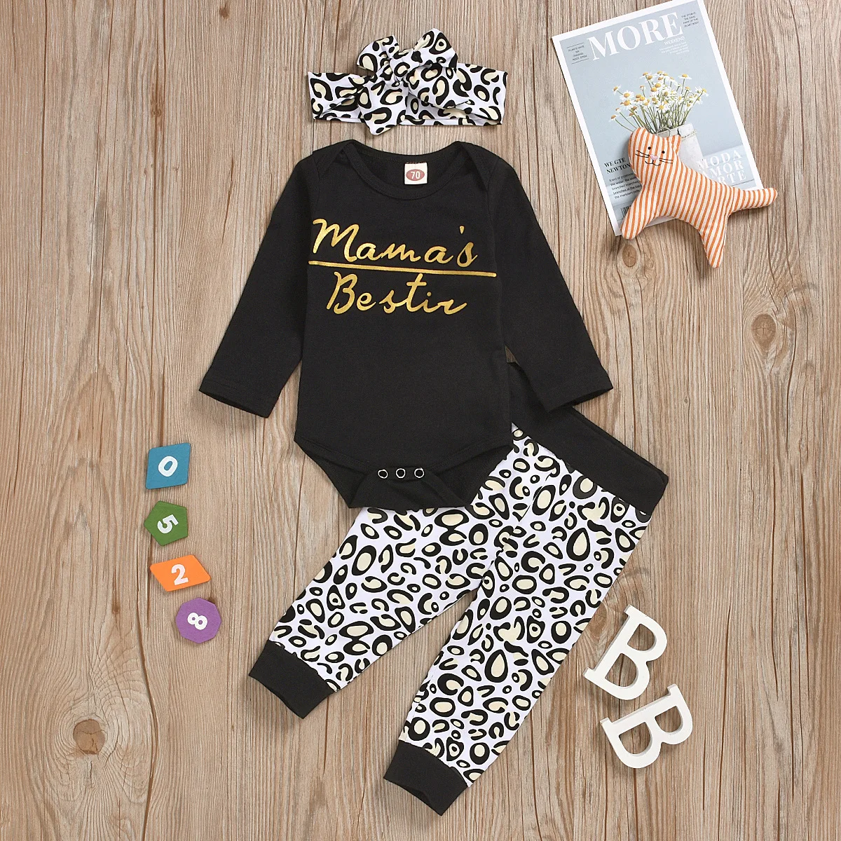 3PCS Newborn Baby Boy Girl Long Sleeve Mama Is Bestie Clothes Romper Jumpsuit Tops Leopard Pants Leggings Outfit Autumn Warm | Детская