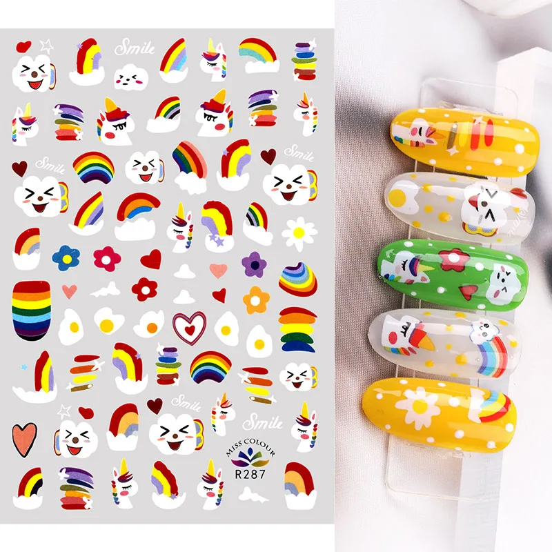 The New Cartoon Design Little White Rabbit Flowers Cactus Manicure Nail art Decoration Nail Stickers