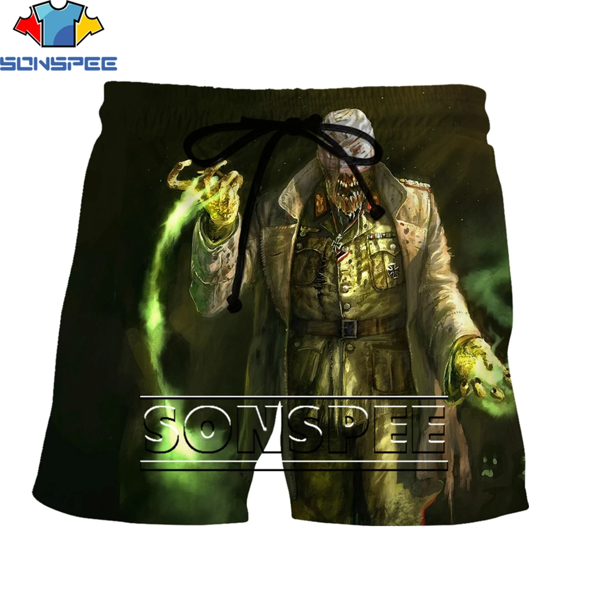 

SONSPEE Fashion Game Zombie World War 3D Printing Men's Shorts Summer Original Personality Zombie Soldier Otaku Casual Beach