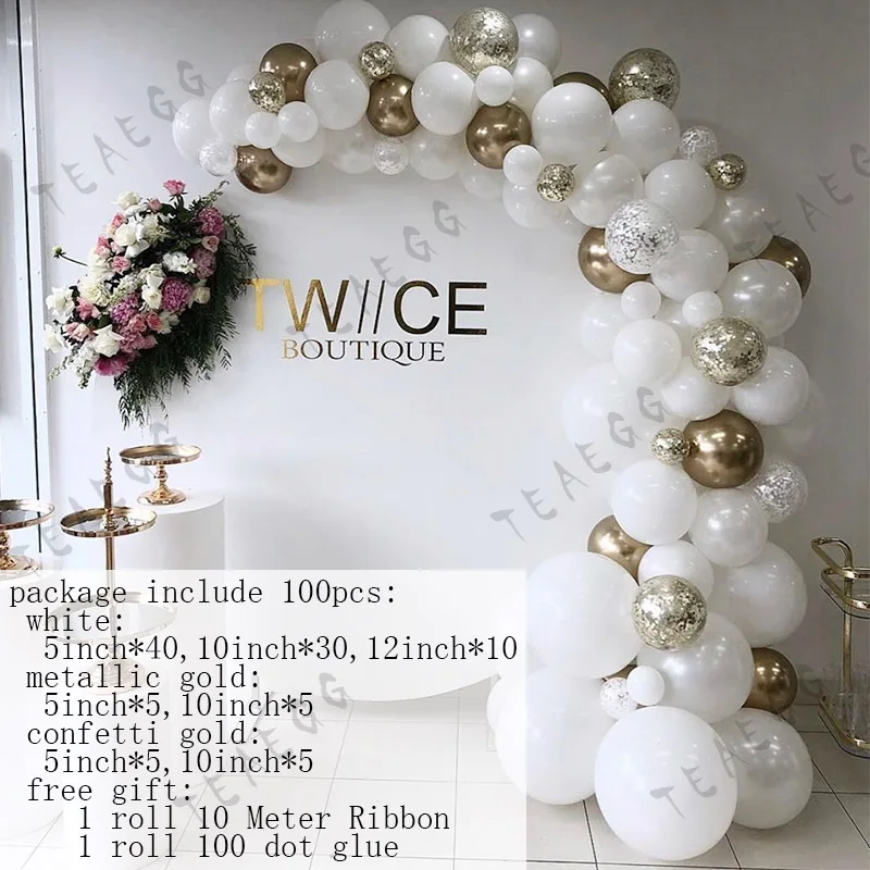 Пользовательские воздушные шары Белый Хром металлик Золотой латексный шар