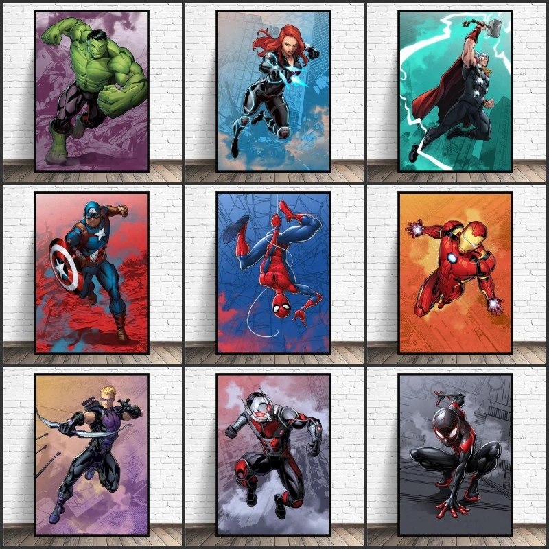 

Картина на холсте из аниме «Супергерои», настенный постер с изображением Человека-паука, Железного человека, украшение для дома, комнатное ...