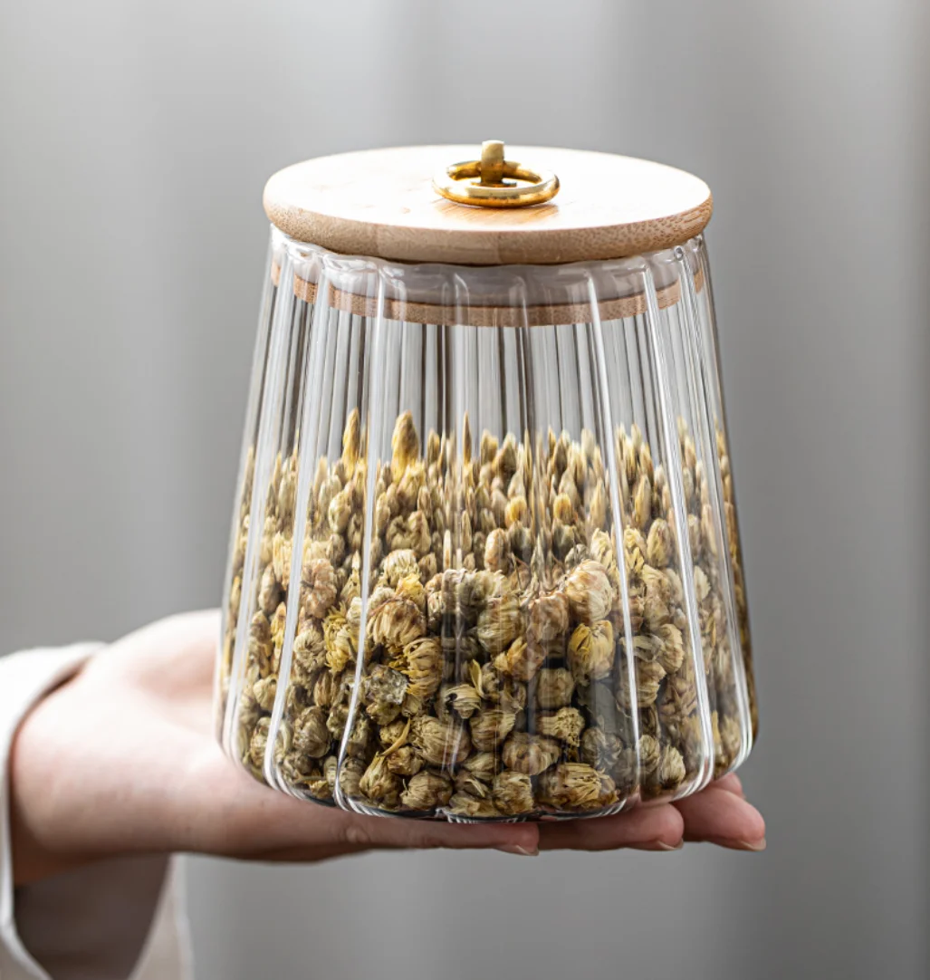 Стеклянная банка с бамбуковой крышкой стеклянный контейнер емкость для хранения