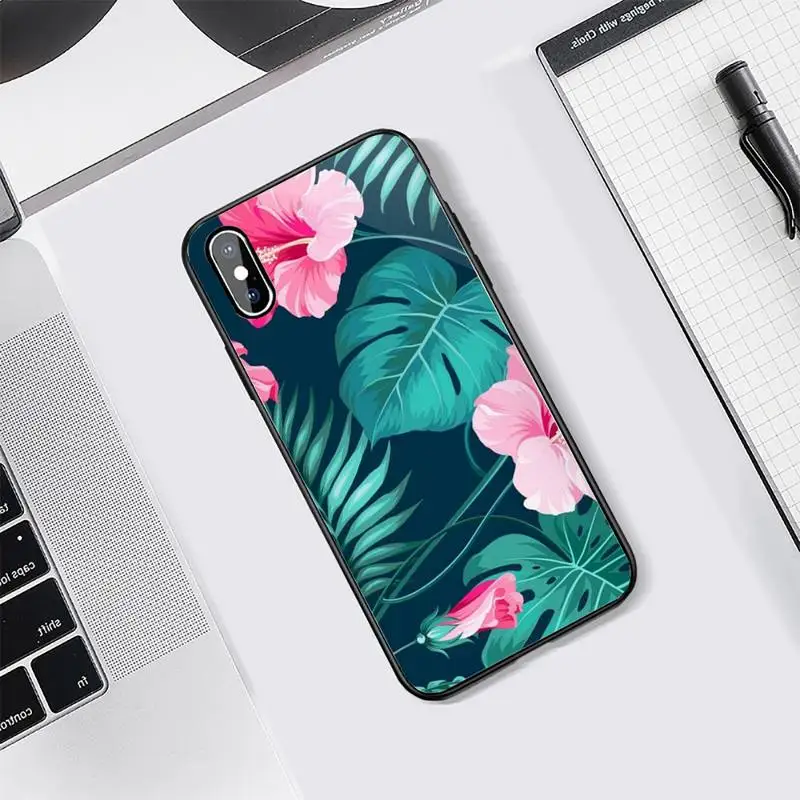 

Tropical green plant banana leaf leaves Phone Case Tempered glass For iphone 5C 6 6S 7 8 plus X XS XR 11 PRO MAX