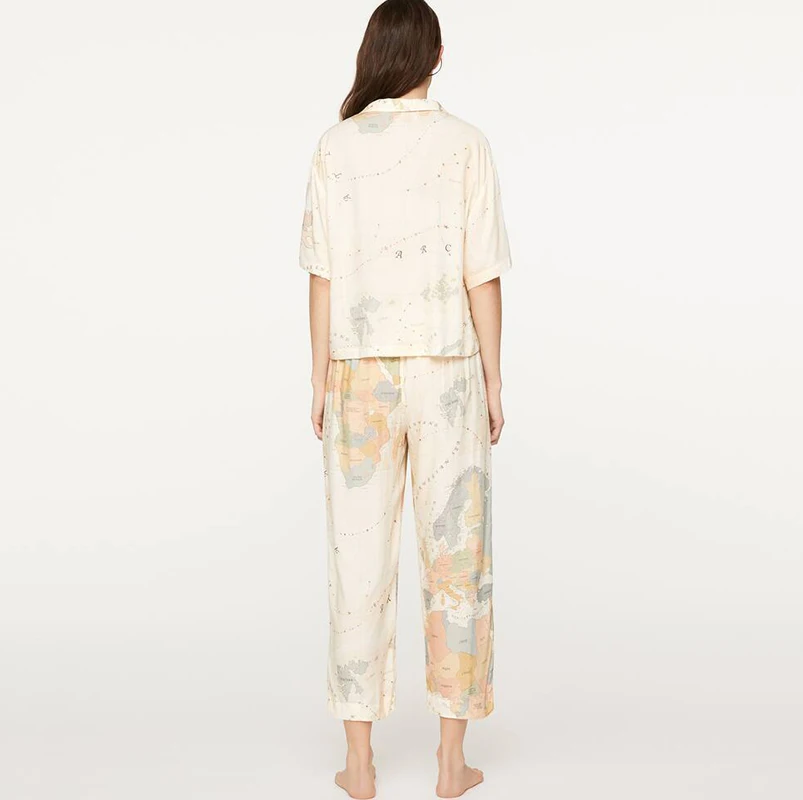 Женская Повседневная Пижама с принтом карты свободная рубашка коротким рукавом