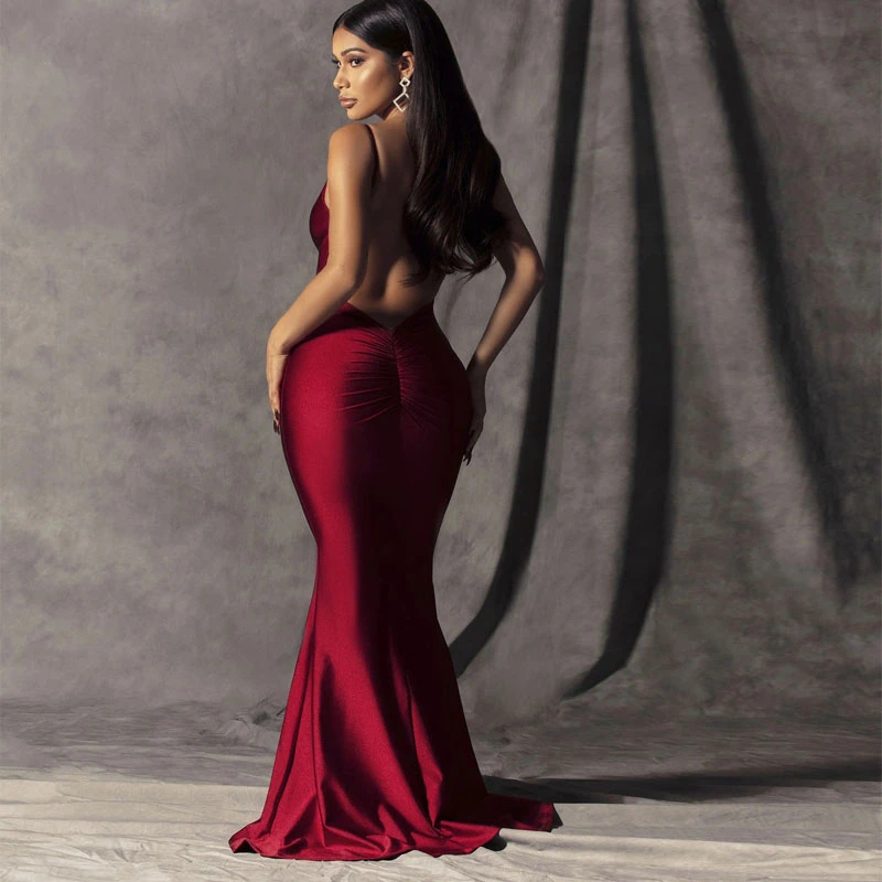 Сексуальное длинное платье макси с открытой спиной летнее атласное вечернее на