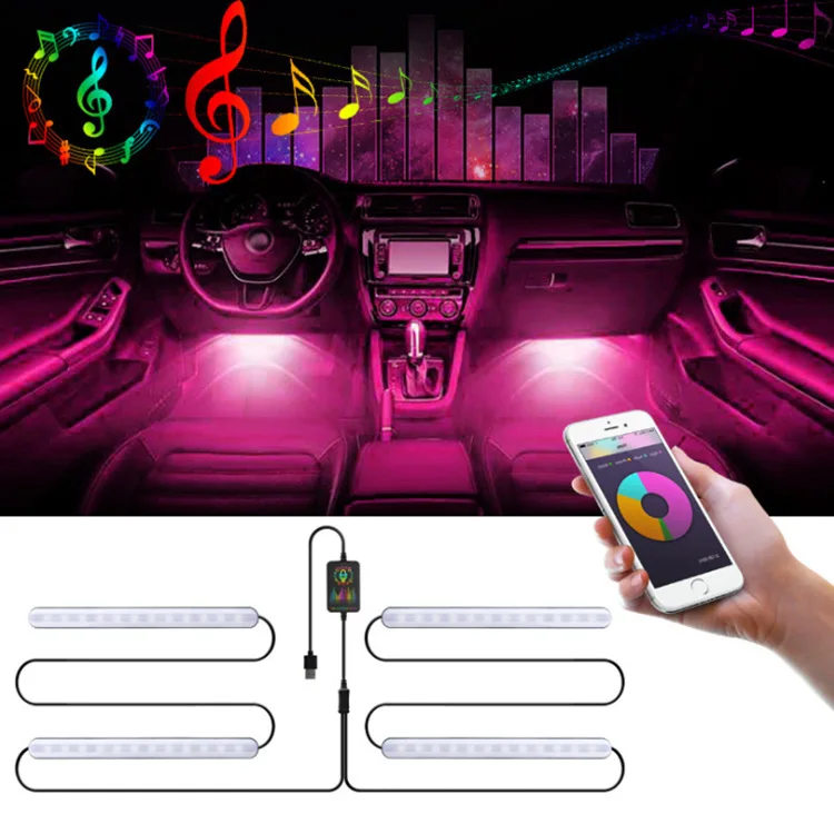 

Colorful APP car LED interior light bar car voice control light 48LED atmosphere light atmosphere light music rhythm light