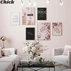 Модный постер для леди с изображением розовых цветов, черного Парижа, макияж, печать на холсте, художественная живопись, настенные картины, Современная комната для девочек, домашний декор