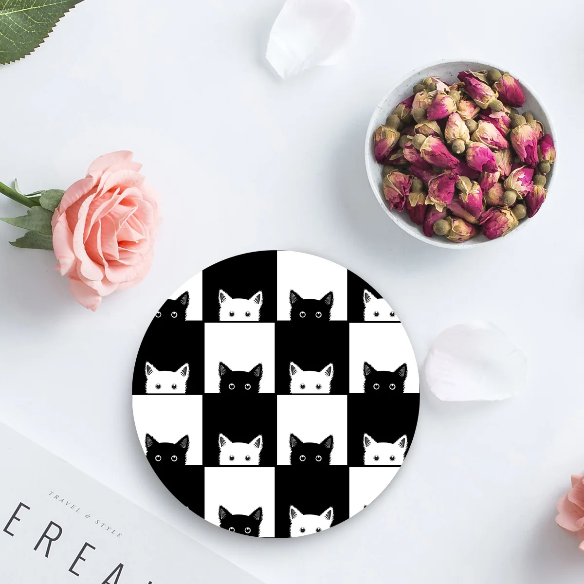 Геометрическая черно белая керамическая подставка подстаканник для кошки