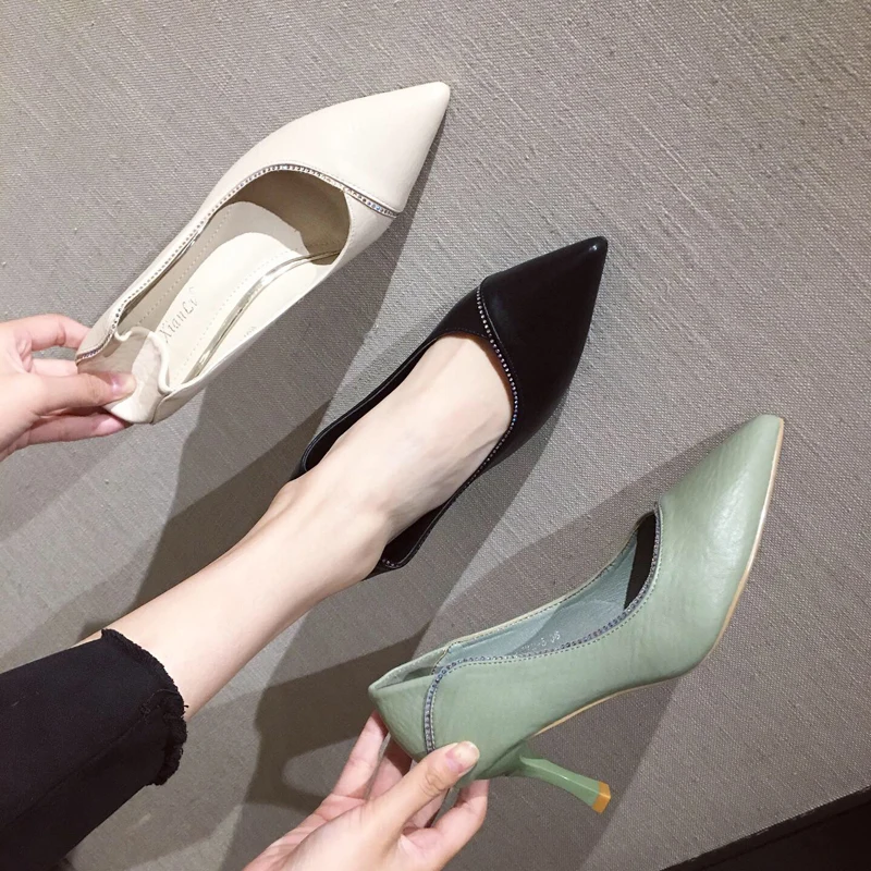 2019 г. женские туфли-лодочки на высоком каблуке 7 см кожаные необычные офисные