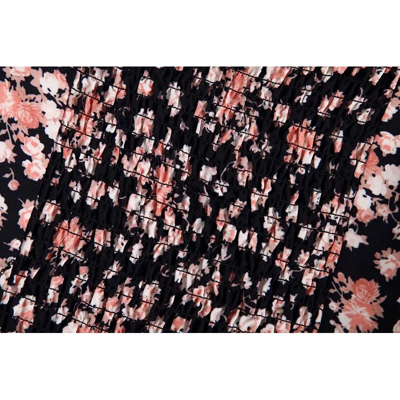 

Vintage Chic Women Floral Print Ruched Elastic Short Blouse Elegant Sexy Ladies Square Collar Shirt Tops Casual Blusas Mujer