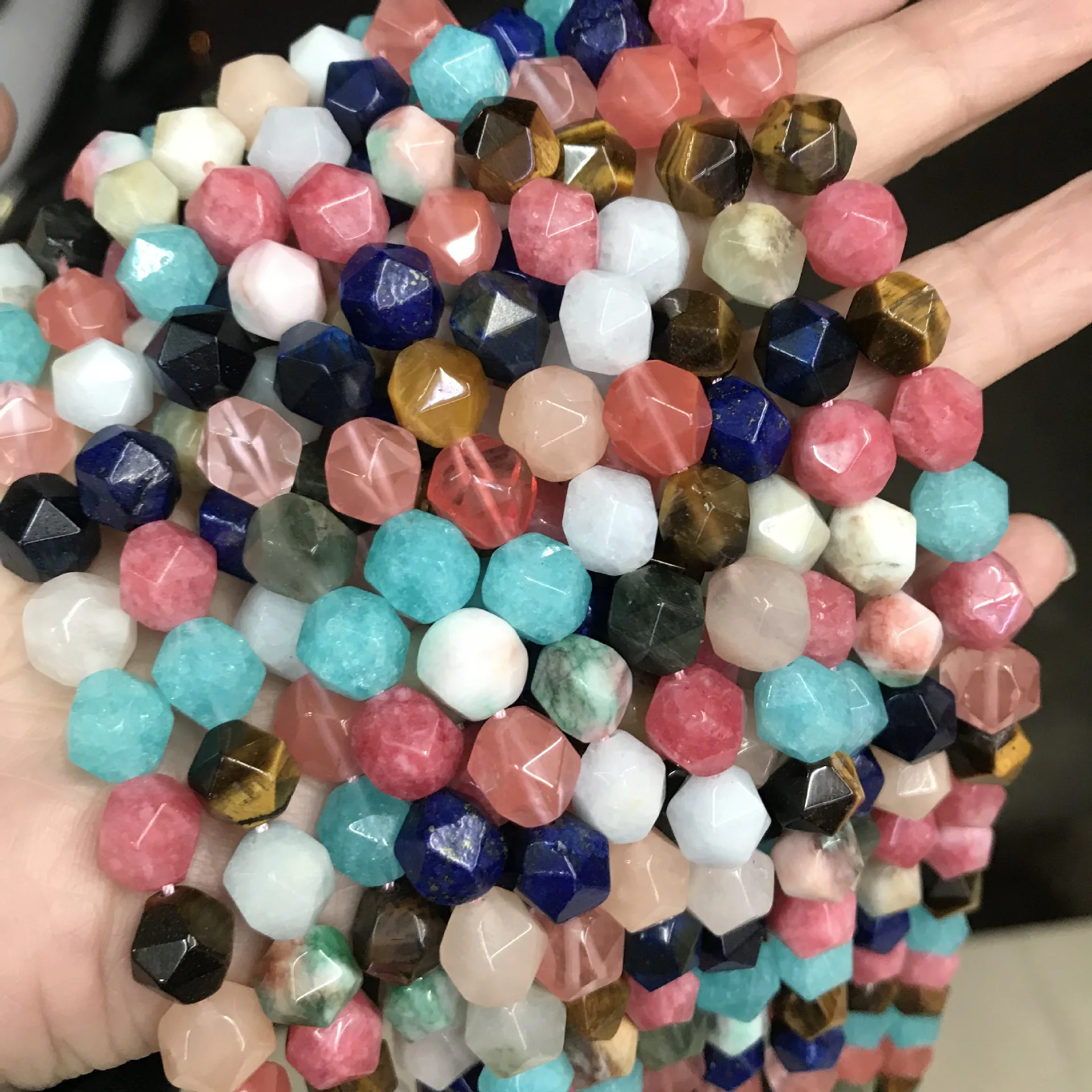 

Big Faceted Mix Natural Stone Beads 6/8/10mm Cut Star Angle Round Loose Crystal Stone Beads For DIY Jewelry Making Bracelet