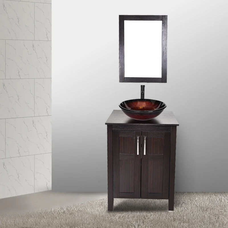 

Bathroom Cabinet Tempered Glass Vessel Sink Drain Faucet Vanity Basin Bowl Round Combo