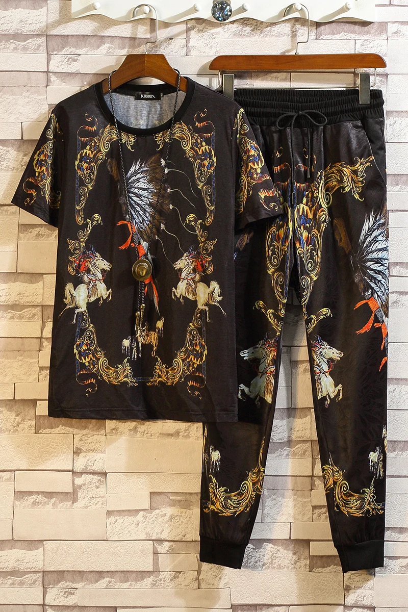 

New Sports Suit Summer Fall Fashion Short Sleeve Men's Clothes Embroidery Loose Leisure Set Tracksuit Men Two Piece Sport Pants