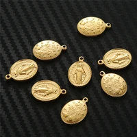stainless steel diy handmade accessories oval shape virgin mary medal for making necklace jewelry cross medallion medallas 10pcs