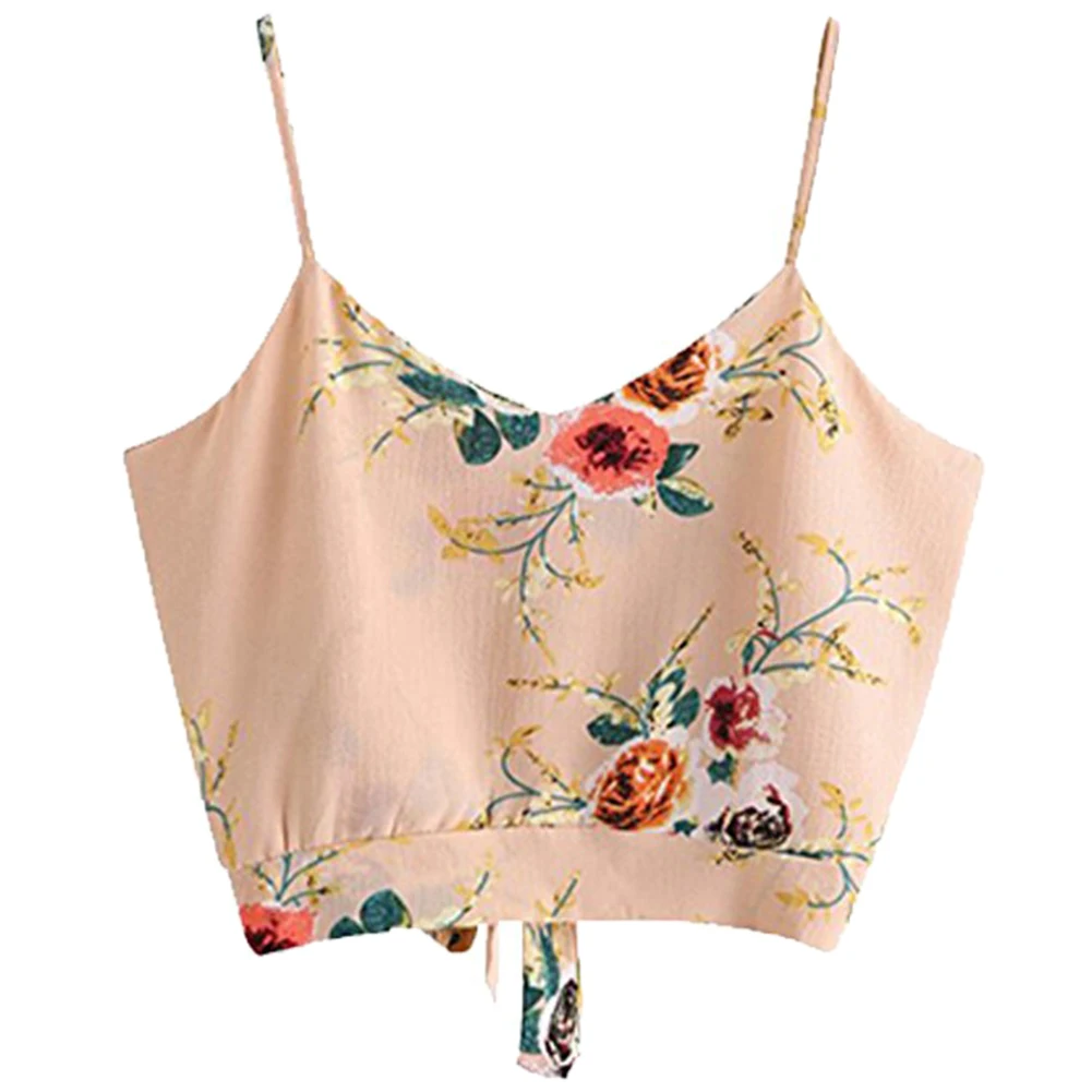 Сексуальный женский жилет с цветочным принтом и v-образным вырезом без рукавов на