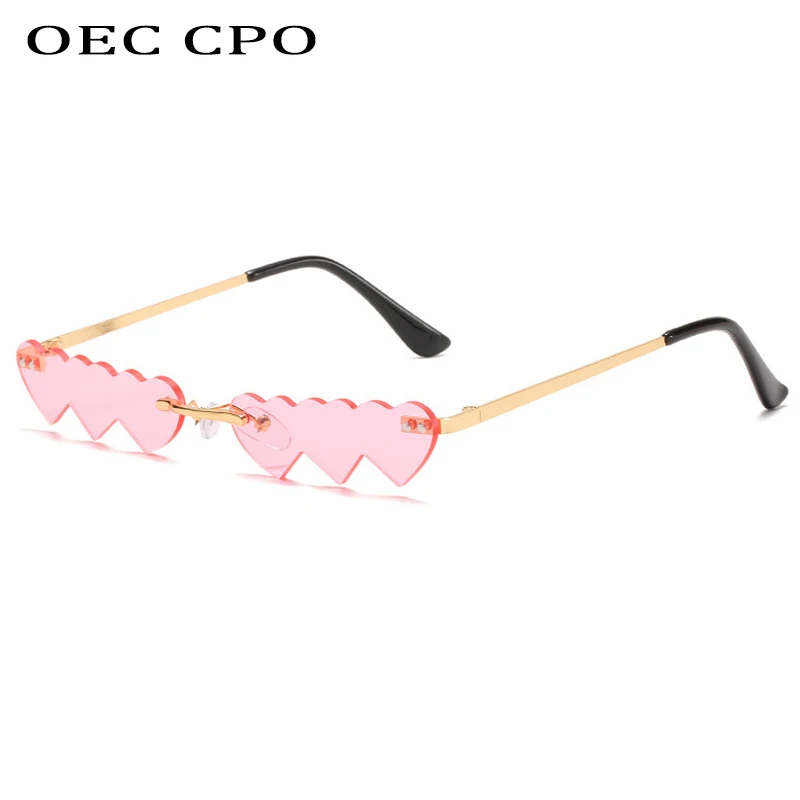 

OEC CPO Fashion Small Rimless Sunglasses Women Vintage Rectangle Sunglasses Men Female Unique Heart Eye Glasses UV400 O721