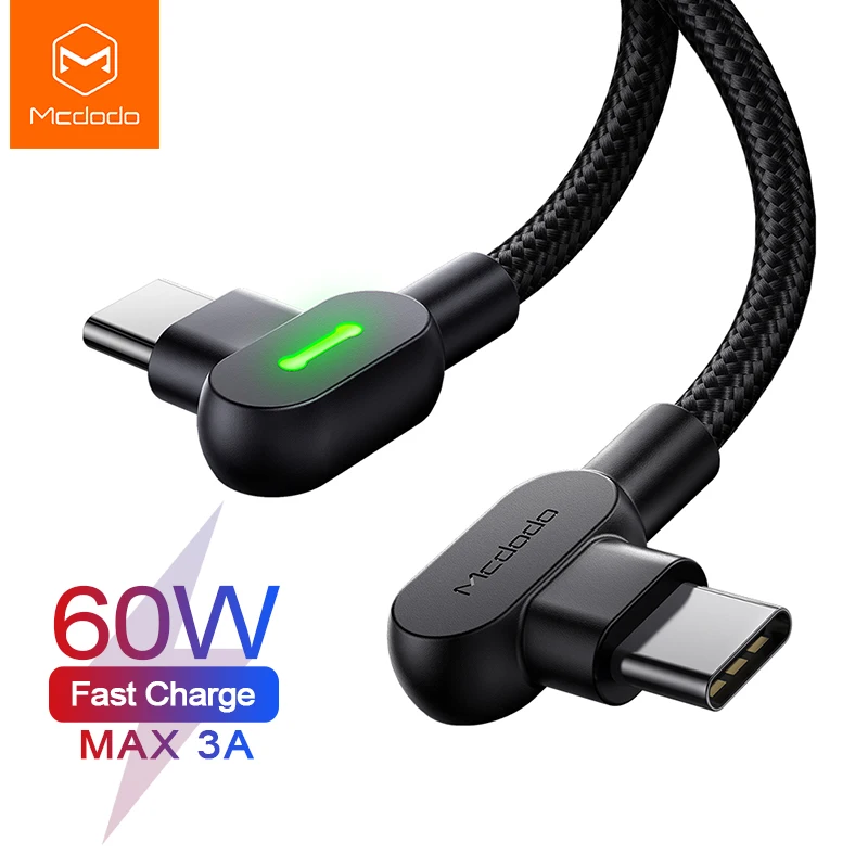 Кабель передачи данных Mcdodo, 60 Вт, PD, USB Type C на Type C, 3 А, для Xiaomi, Samsung, Huawei, Macbook Pro, быстрая зарядка, двойной изгиб - изображение
