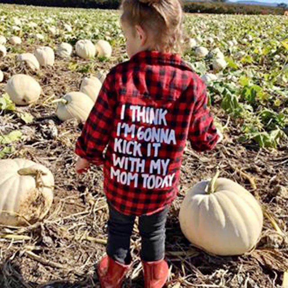 Милая рубашка с длинными рукавами для маленьких мальчиков и девочек клетчатые