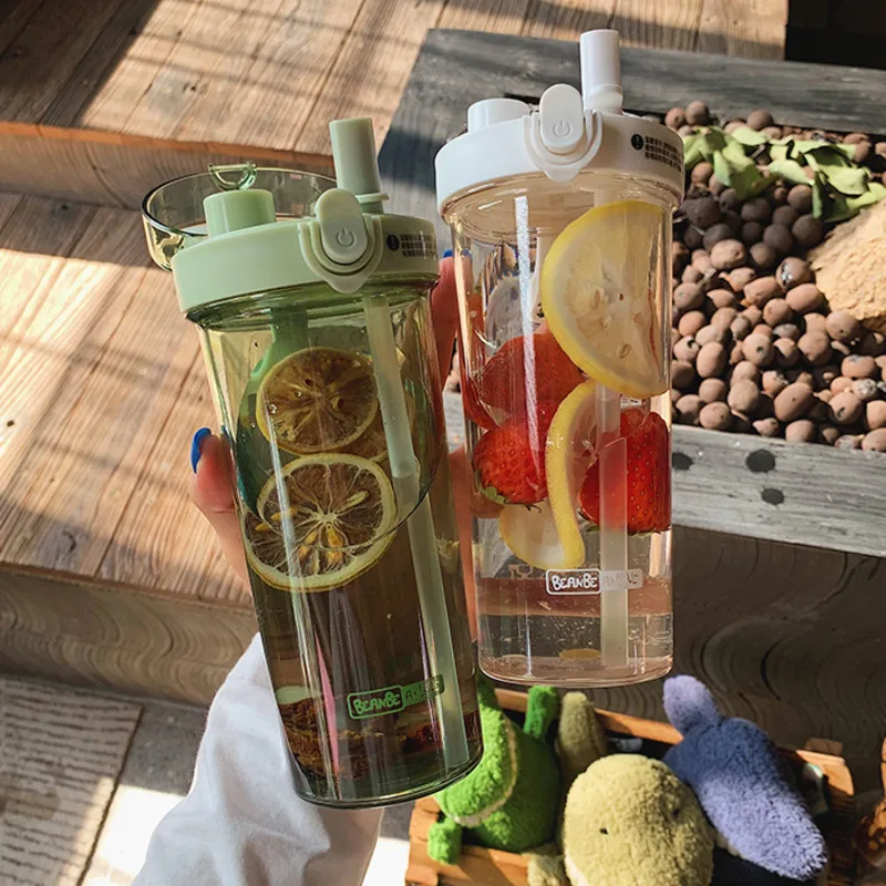 

420/520ml Water Bottle With Lid Plastic Transparent Water Bottles Straw Type Sports Bottle Student School Drink Bottle