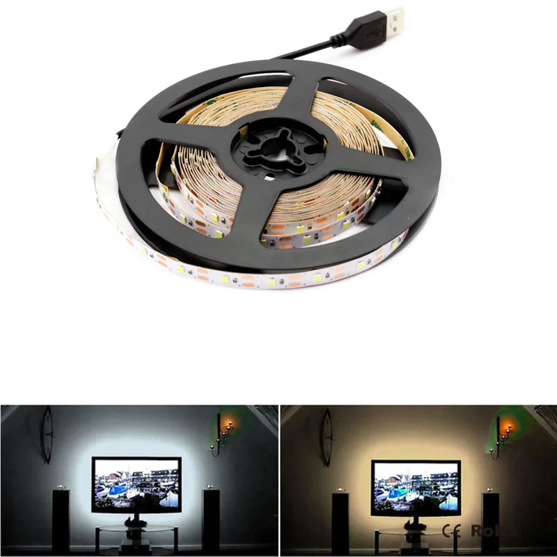 USB DC 5V СВЕТОДИОДНАЯ лента SMD 2835 5M не водонепроницаемая гибкая 60LED/M подсветка для