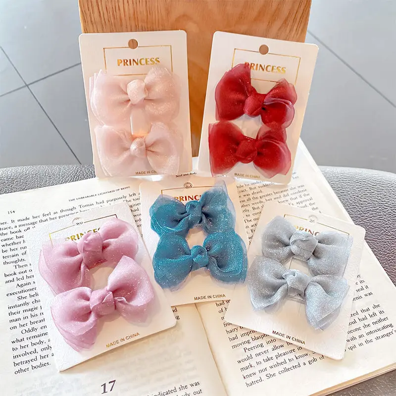 

Children's Gauze Hairpin Simple Small Clip Lovely Girl Princess Hair Ornament A Pair Of Hairpin Baby Headwear Edge Clip