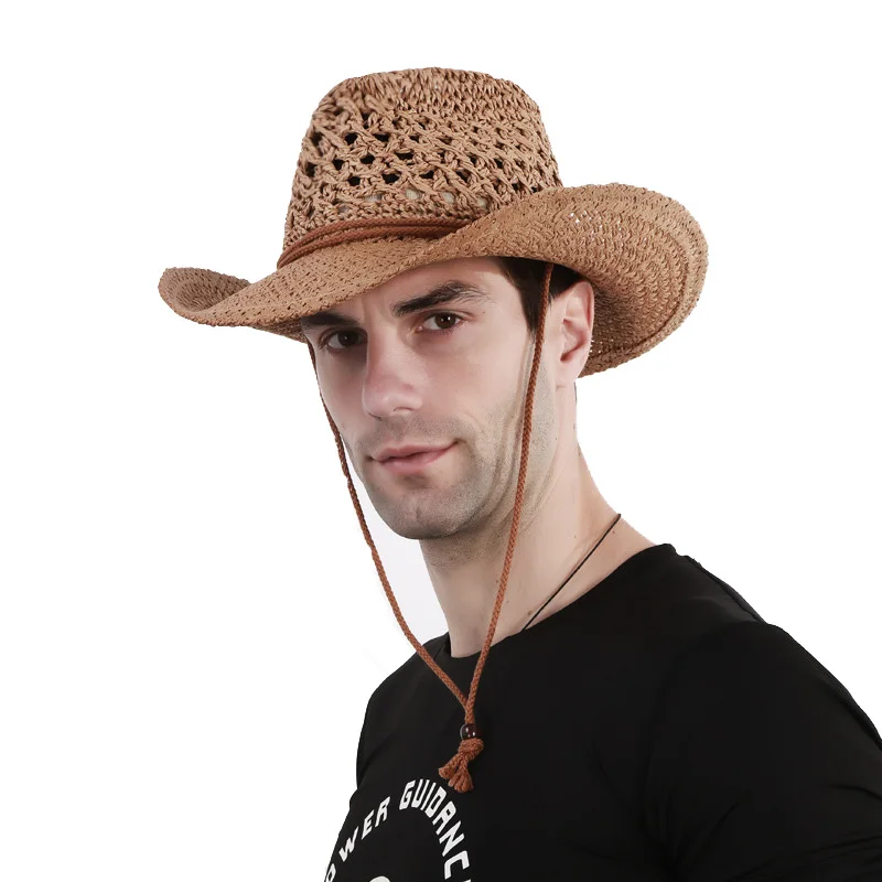 

Men Women Summer Beach Sun Hat Crochet Wide Brim Straw Fedora Panama Hat Unisex Lover Couple Floppy Cowboy Hat Fedora Men