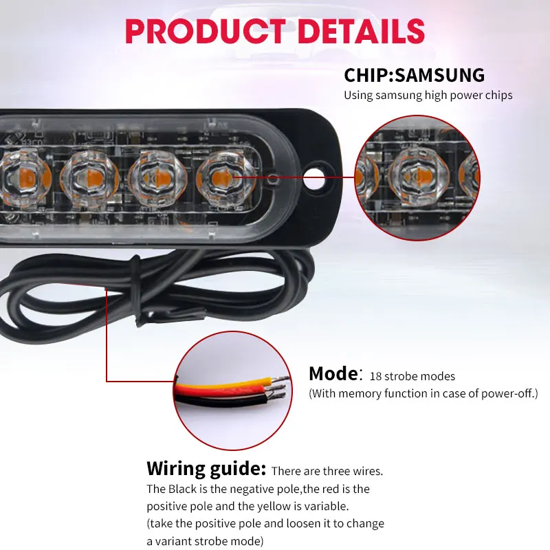 Авто Стайлинг ярко белого и желтого цвета красные Синие 4 светодиодный