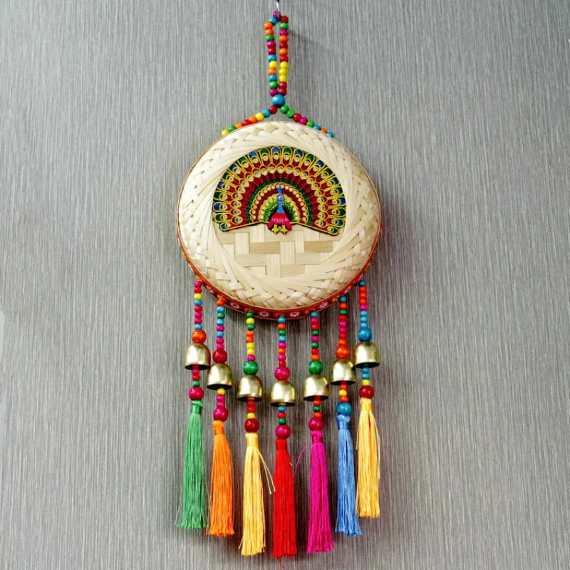 

Настенный декор ветряные колокольчики ручная вязка бамбуковая кисточка Павлин ветряные колокольчики украшение для дома гостиной колоколь...