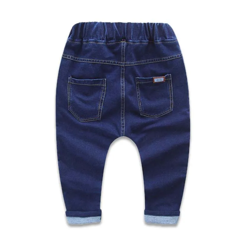dark blue Джинсы для малышей Детские хлопковые синие джинсовые штаны верхняя одежда для маленьких мальчиков, Детские эластичные брюки весенние штаны детские Осенние теплые брюки - Цвет: dark blue