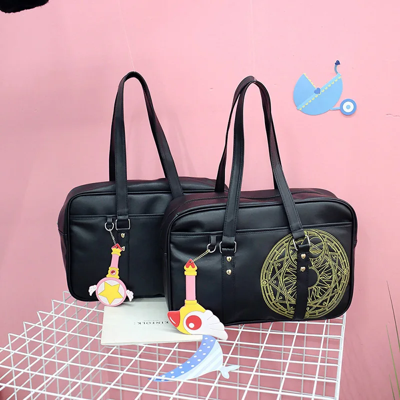 

2style Card Captor Sakura Anime Action Figure Printed PU Girls Lady Black Magic Array Embroidery Shoulder Handbag Messenger Bag