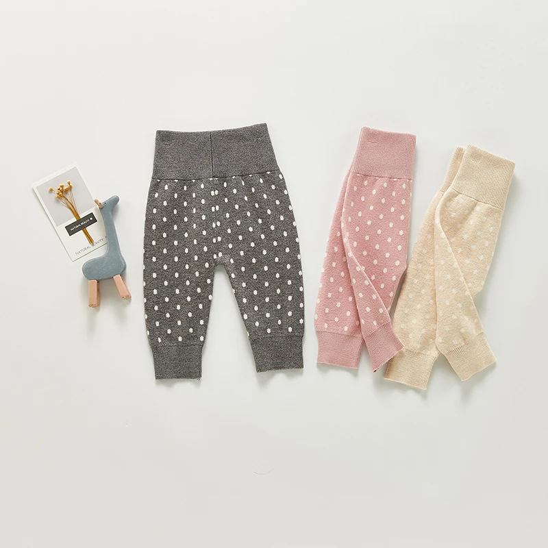 

Autumn Infant Baby Boy Girl Knitted Wool Pants Dot High Waist Leggings Cotton Striped Trousers Spring Toddler Baby Costume
