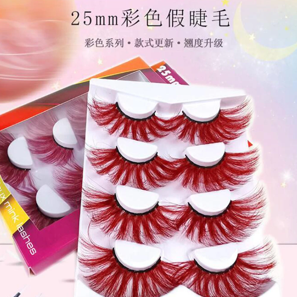 

Newest 3D Fake Eyelashes Colorful Faux Mink Lashes Mix Color Pink Blue Red White False Eyelashes Fluffy Soft Cilias Vendor