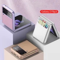 phone case for samsung galaxy z flip 3 5g card holder folding pc leather hard case cover