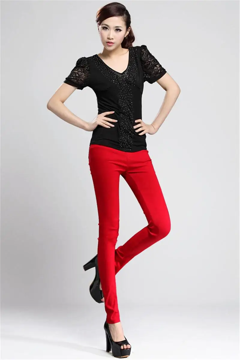 DOUBCHOW Сезон весна-осень Женские узкие брюки ярких цветов Цвет с высокой талией