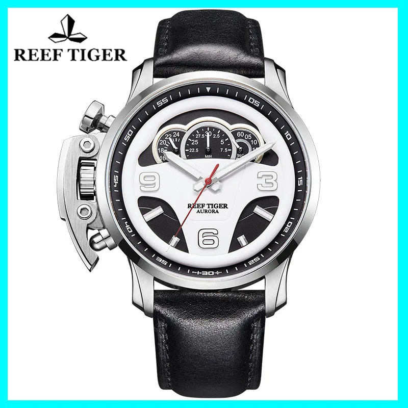 Брендовые мужские часы Reef Tiger, топ класса люкс, кварцевые часы для мужчин, кожа, Бизнес Стиль, водонепроницаемые, с хронографом, relogio masculino, RGA2105