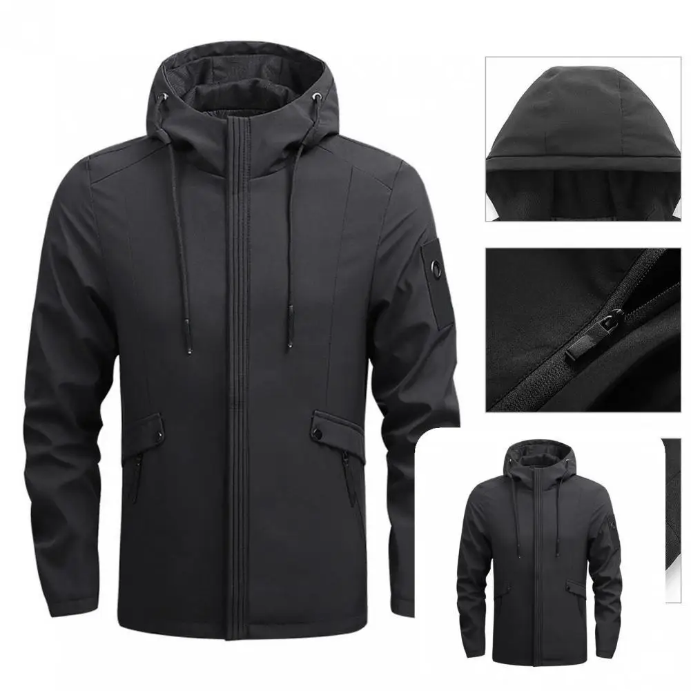

Stylish Windproof Jacket Stretchy Lining Pockets Hooded Drawstring Windproof Jacket Jacket Coat Male Jacket