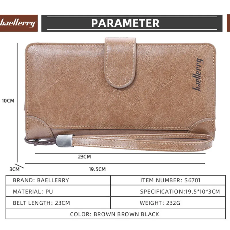 

baellerry Men Long Wallets Male Business Coin Pocket Multi Card Position Mid Length Clutch Buckle Zipper Purse billetera hombre