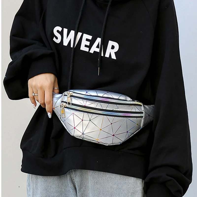 Поясная Сумка Женская поясная сумка черная Геометрическая Лазерная нагрудная