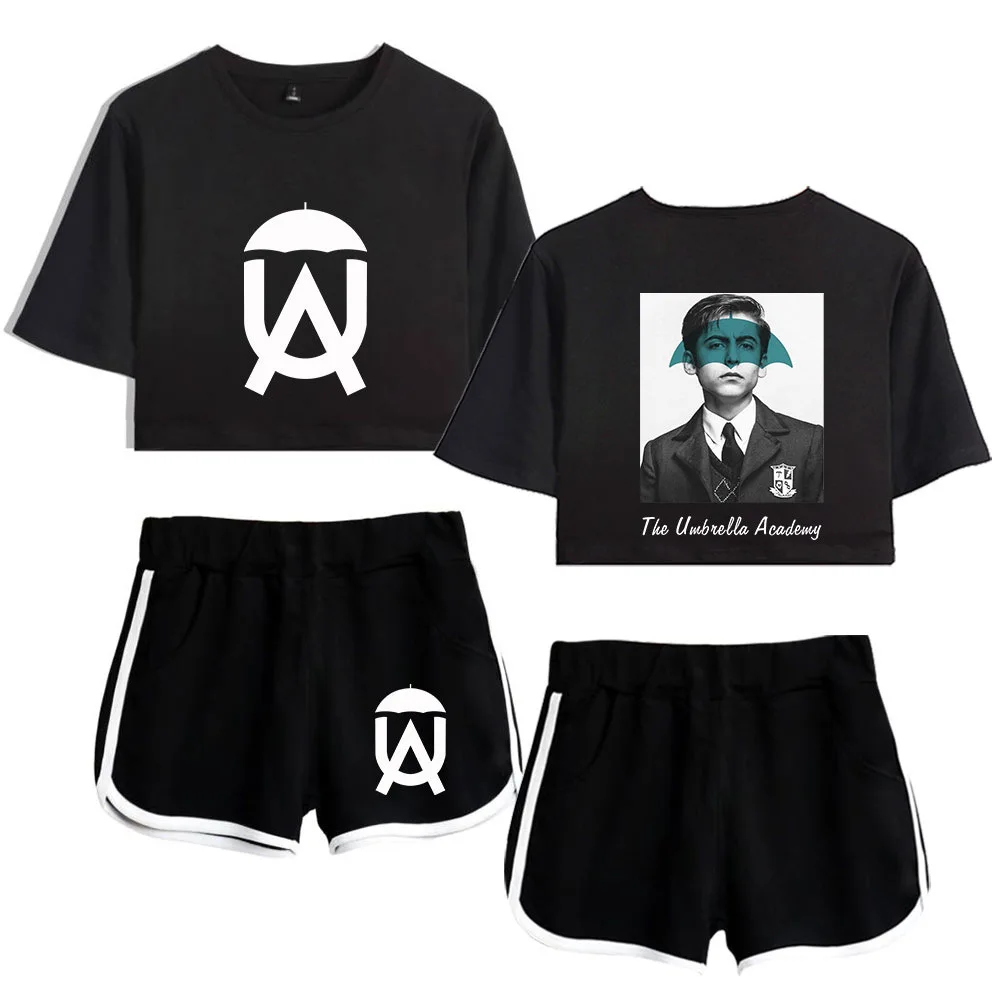 

Luxury The Umbrella Academy Print T-shirts shorts Pants Dew navel Sport Short Sleeve Suits Beautiful Girls Sexy Two Pieces sets