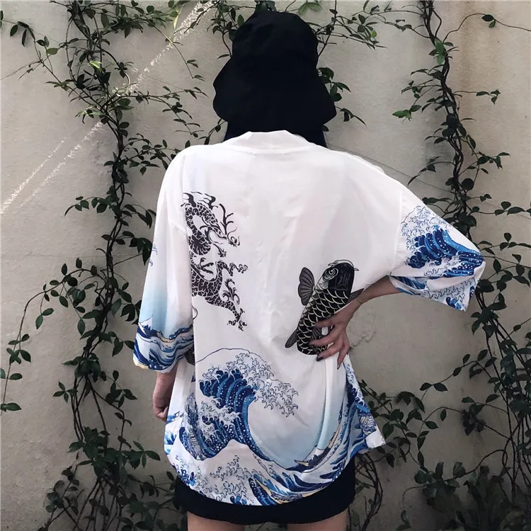 Летнее пляжное кимоно 2020 шифоновое в стиле Харадзюку кардиган верхняя одежда