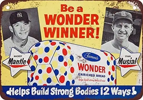 

1954 Mantle and Musial for Wonder Bread Vintage Look Metal Tin Sign 8 x 12 Inches Vintage Aluminum Retro Metal Sign