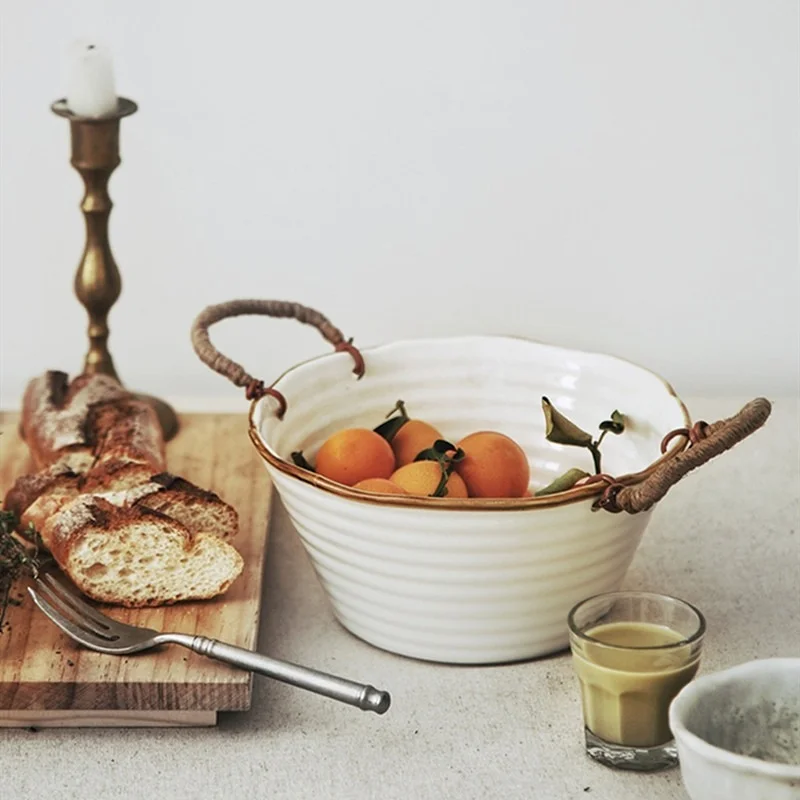 

Japanese Style Retro Ceramic Bowls and Home Creative Dishes Ramen Bowl Salad Bowl Ceramic Retro Tableware Soup Bowl with Handle