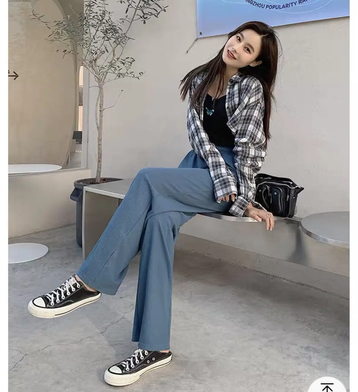 

TINT ERA Ice Silk Wide-leg Pants Women's Spring, Summer High Waist Drape Mopping Floor Straight Slimming Knitted Y2K Pantalon