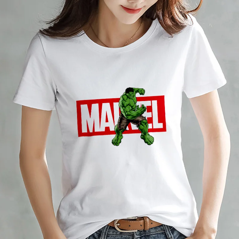 LUSLOS серия Marvel Футболка модная Супергерои мультфильм печать белая футболка Женская Повседневная короткий рукав o-образный вырез футболки