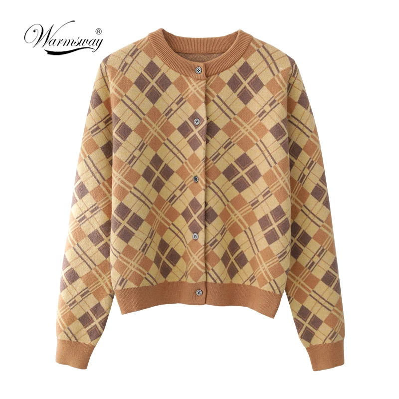 

Винтажный геометрический Ромбический кардиган, свитер для женщин, осенняя теплая верхняя одежда с длинным рукавом, 2021, элегантный v-образны...