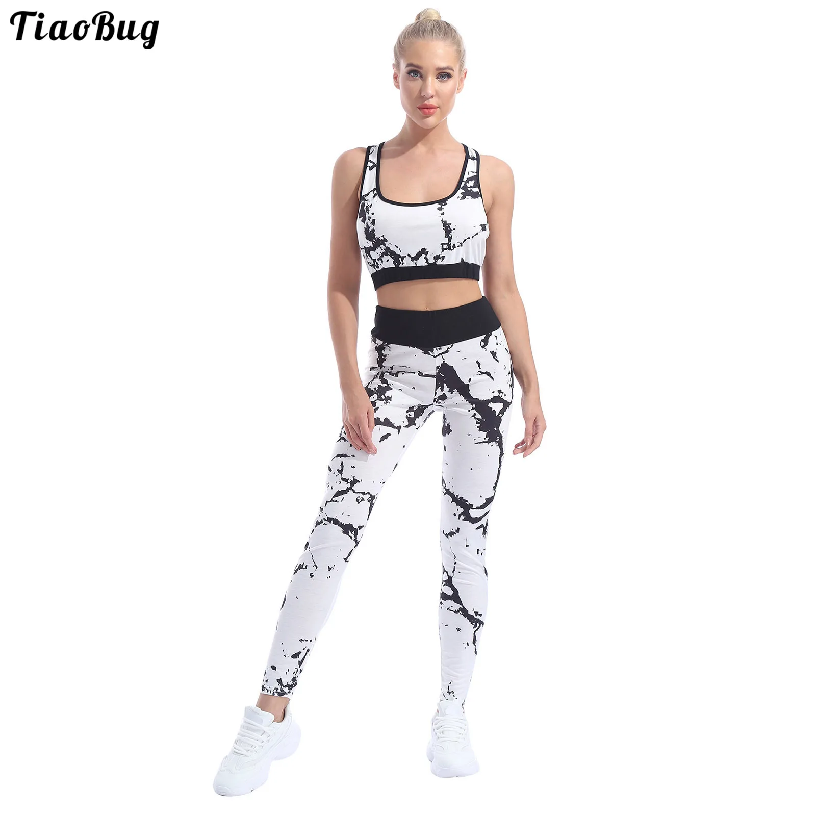 

TiaoBug летнее платье для женщин, Модный комплект из 2 вещей, мрамор, спортивный костюм, костюм для спорта йоги наряд-борцовка без рукавов Топ с к...