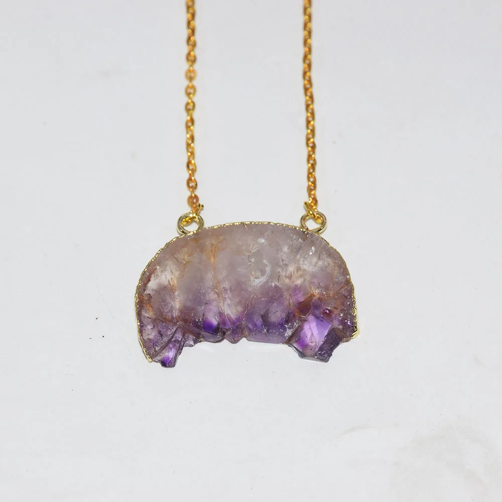 Женское Ожерелье-соединитель Geode Druzy с натуральным кристаллом и золотым ободком