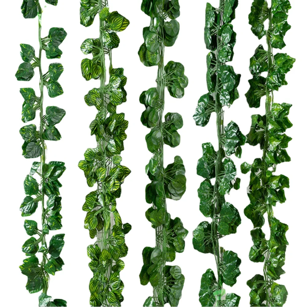 

12PCS Green Radish Begonia Creeper Sweet Potato Green Leaf Vine Air Conditioning Attic Fence Winding Decorative Simulation Plant