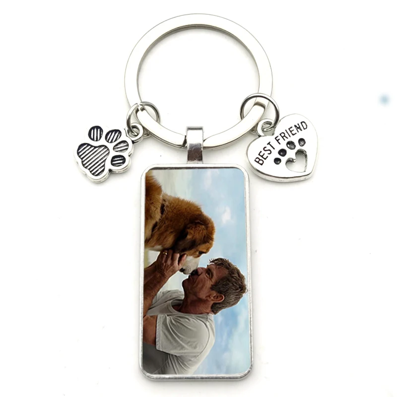 

Custom DIY Dog Photo rectangle Keychain I Love Dog Glas Crystal Pendant Mini Heart Keychain Man Girl Key Favorite Gift Souvenir
